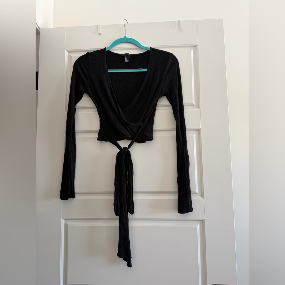 Forever 21 Black Long Sleeve Wrap Top